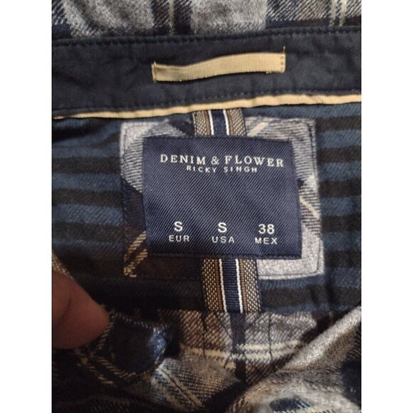 Denim Flower Shirt Mens Small S Multi Plaid Flannel Ricky Singh Button Up NEW - Picture 8 of 12